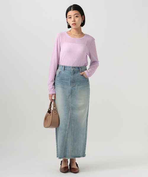 BAYFLOW(ベイフロー)の「シアーカットロングスリーブプルオーバー(Tシャツ/カットソー・レディース・オフホワイト/ブラック/ライトブルー/イエロー/ラベンダー/ネイビー・FREE)」の15枚目の写真