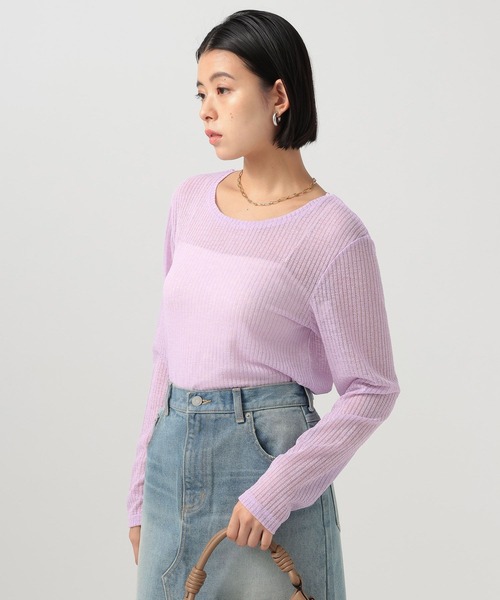 BAYFLOW(ベイフロー)の「シアーカットロングスリーブプルオーバー(Tシャツ/カットソー・レディース・オフホワイト/ブラック/ライトブルー/イエロー/ラベンダー/ネイビー・FREE)」の17枚目の写真