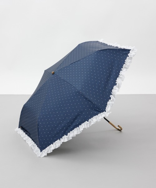 dazzlin（ダズリン）の「【dazzlin(ダズリン)】ストライプ・ドットフリル晴雨兼用傘（折りたたみ傘）（折りたたみ傘・レディース・ダークネイビー/ホワイト/サックスブルー/ペールイエロー/ライトピンク/ネイビー・FREE）」の4枚目の写真