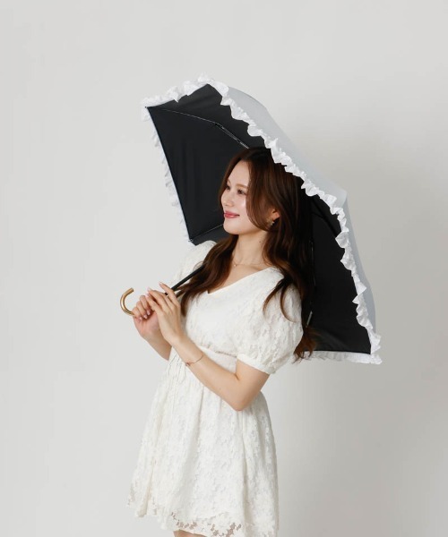 dazzlin（ダズリン）の「【dazzlin(ダズリン)】ストライプ・ドットフリル晴雨兼用傘（折りたたみ傘）（折りたたみ傘・レディース・ダークネイビー/ホワイト/サックスブルー/ペールイエロー/ライトピンク/ネイビー・FREE）」の11枚目の写真