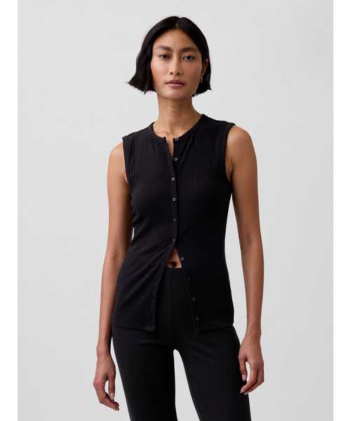 GAP（ギャップ）の「モダン ワイド リブ フロントボタン トップス（ベスト・レディース・ブラウン/ブラック・XS/S/M/L/XL/XXS）」の2枚目の写真