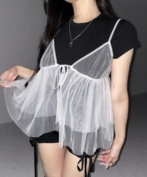 ※※【 3color 】フロントリボンチュールキャミソール / front ribbon tulle camisole