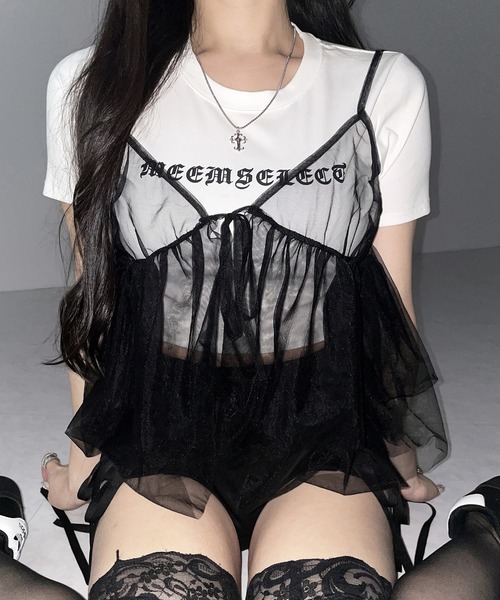 me+em select(ミームセレクト)の「※※【 3color 】フロントリボンチュールキャミソール / front ribbon tulle camisole(その他トップス・レディース・ホワイト/ブラック/ピンク・FREE)」の2枚目の写真