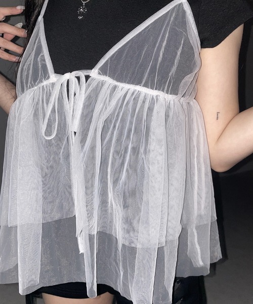 me+em select(ミームセレクト)の「※※【 3color 】フロントリボンチュールキャミソール / front ribbon tulle camisole(その他トップス・レディース・ホワイト/ブラック/ピンク・FREE)」の5枚目の写真