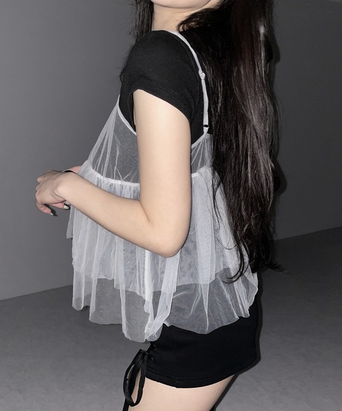 me+em select(ミームセレクト)の「※※【 3color 】フロントリボンチュールキャミソール / front ribbon tulle camisole(その他トップス・レディース・ホワイト/ブラック/ピンク・FREE)」の10枚目の写真