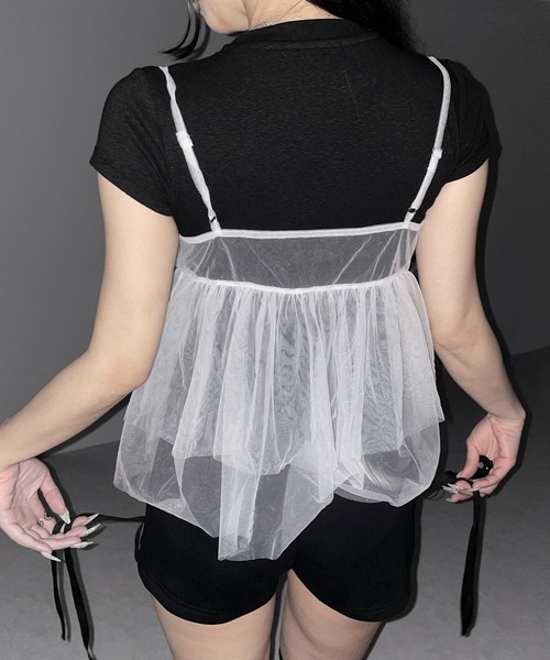 me+em select(ミームセレクト)の「※※【 3color 】フロントリボンチュールキャミソール / front ribbon tulle camisole(その他トップス・レディース・ホワイト/ブラック/ピンク・FREE)」の11枚目の写真