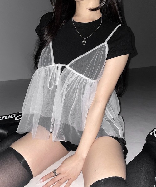 me+em select(ミームセレクト)の「※※【 3color 】フロントリボンチュールキャミソール / front ribbon tulle camisole(その他トップス・レディース・ホワイト/ブラック/ピンク・FREE)」の15枚目の写真
