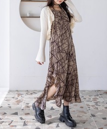 clear | チョーカー付きアシンメトリーエスニック柄キャミワンピース［骨格ウェーブ/華奢見え/フレアシルエット/フェミニン］(ワンピース)