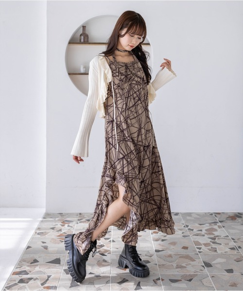 clear（クリア）の「チョーカー付きアシンメトリーエスニック柄キャミワンピース［骨格ウェーブ/華奢見え/フレアシルエット/フェミニン］（ワンピース・レディース・ベージュ/ブラック・F/PF）」の21枚目の写真