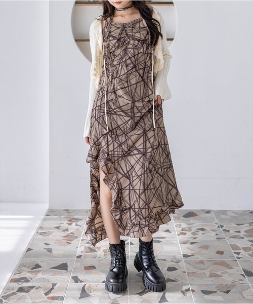 clear（クリア）の「チョーカー付きアシンメトリーエスニック柄キャミワンピース［骨格ウェーブ/華奢見え/フレアシルエット/フェミニン］（ワンピース・レディース・ベージュ/ブラック・F/PF）」の18枚目の写真