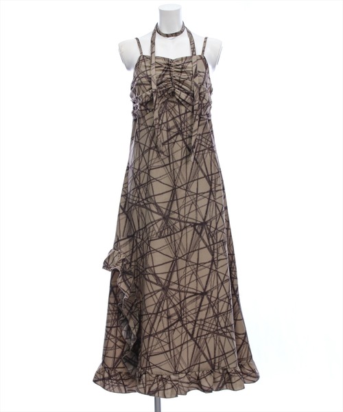 clear（クリア）の「チョーカー付きアシンメトリーエスニック柄キャミワンピース［骨格ウェーブ/華奢見え/フレアシルエット/フェミニン］（ワンピース・レディース・ベージュ/ブラック・F/PF）」の5枚目の写真