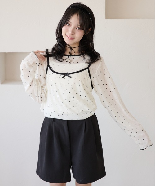 kutir(クティール)の「配色リボンキャミセットシアーTシャツ(Tシャツ/カットソー・レディース・ライトブルー/ライトイエロー/ホワイト/ホワイト系その他・FREE)」の2枚目の写真