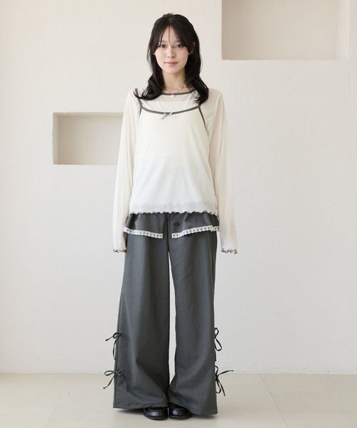 kutir(クティール)の「配色リボンキャミセットシアーTシャツ(Tシャツ/カットソー・レディース・ライトブルー/ライトイエロー/ホワイト/ホワイト系その他・FREE)」の16枚目の写真