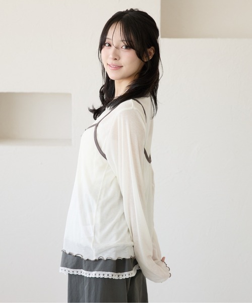 kutir(クティール)の「配色リボンキャミセットシアーTシャツ(Tシャツ/カットソー・レディース・ライトブルー/ライトイエロー/ホワイト/ホワイト系その他・FREE)」の15枚目の写真