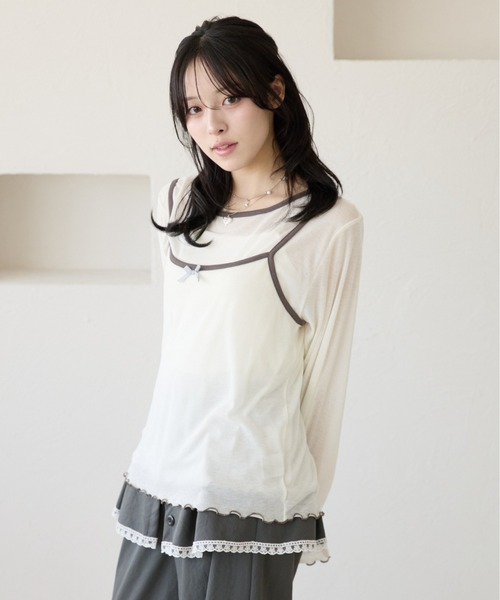 kutir(クティール)の「配色リボンキャミセットシアーTシャツ(Tシャツ/カットソー・レディース・ライトブルー/ライトイエロー/ホワイト/ホワイト系その他・FREE)」の14枚目の写真