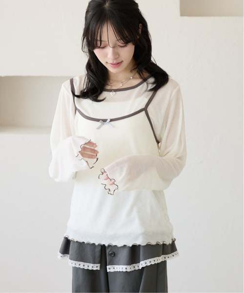 kutir(クティール)の「配色リボンキャミセットシアーTシャツ(Tシャツ/カットソー・レディース・ライトブルー/ライトイエロー/ホワイト/ホワイト系その他・FREE)」の13枚目の写真