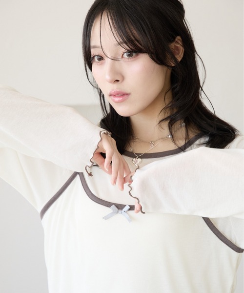 kutir(クティール)の「配色リボンキャミセットシアーTシャツ(Tシャツ/カットソー・レディース・ライトブルー/ライトイエロー/ホワイト/ホワイト系その他・FREE)」の8枚目の写真
