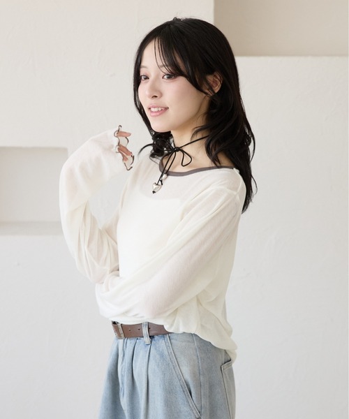 kutir(クティール)の「配色リボンキャミセットシアーTシャツ(Tシャツ/カットソー・レディース・ライトブルー/ライトイエロー/ホワイト/ホワイト系その他・FREE)」の9枚目の写真