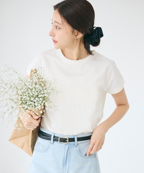 coca（coca）（コカ）の「COTTON from the U.S.フレンチスリーブTシャツ（Tシャツ/カットソー・レディース・グレー/グレイッシュベージュ/ブラック/ホワイト・M/L/XL/S）」の2枚目の写真