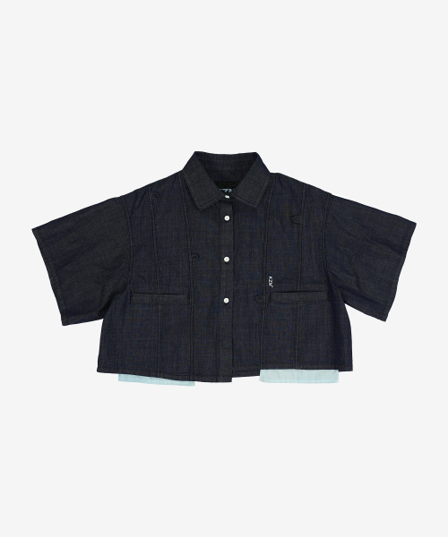 KZM（ケージエム）の「ポシュデニムクロップシャツ（シャツ/ブラウス・レディース・ブルー・X-SMALL/SMALL/MEDIUM）」の4枚目の写真