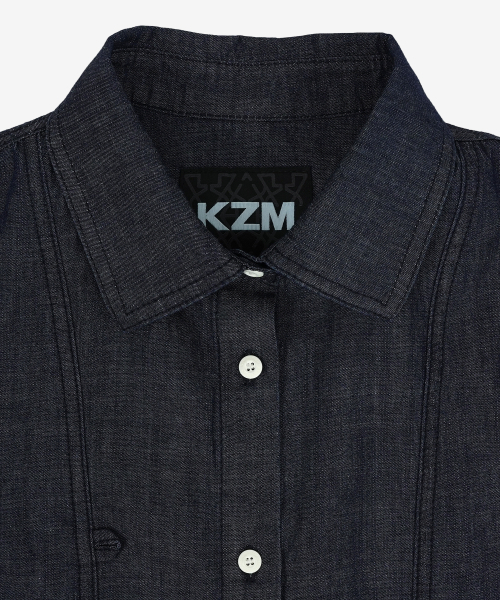 KZM（ケージエム）の「ポシュデニムクロップシャツ（シャツ/ブラウス・レディース・ブルー・X-SMALL/SMALL/MEDIUM）」の6枚目の写真