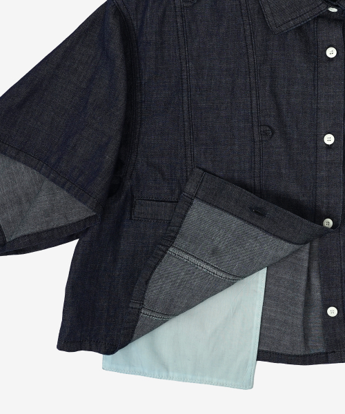 KZM（ケージエム）の「ポシュデニムクロップシャツ（シャツ/ブラウス・レディース・ブルー・X-SMALL/SMALL/MEDIUM）」の8枚目の写真