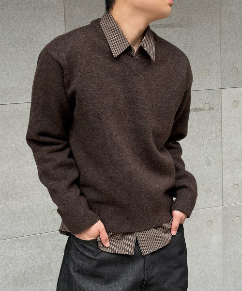 Кашемировый V‑neck crop knit — меренж‑брюун, меланжевый кардиган