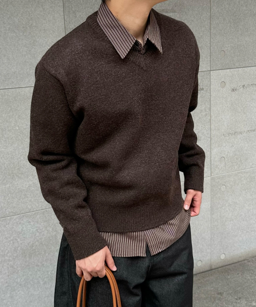 BASEMOMENT（ベースモーメント）の「キャッシュライクVネッククロップニットメランジブラウン（ニット/セーター・メンズ・その他・M/L）」の5枚目の写真