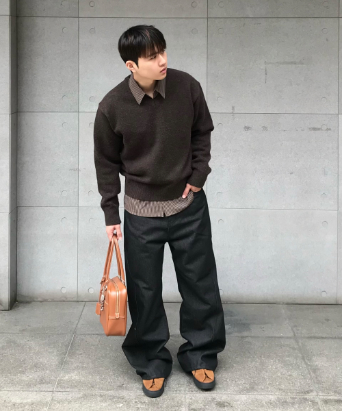 BASEMOMENT（ベースモーメント）の「キャッシュライクVネッククロップニットメランジブラウン（ニット/セーター・メンズ・その他・M/L）」の6枚目の写真