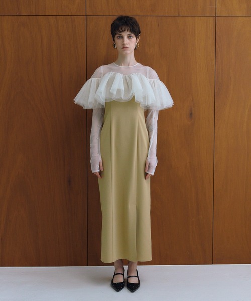 ANDRESD(アンドレスド)の「フローティングラッフルマルチスリーブドレス / floating ruffle multi sleeve dress(ドレス・レディース・イエロー/ブラック/ミント/ベージュ×ブラック・L/M/S)」の13枚目の写真