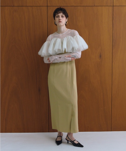 ANDRESD(アンドレスド)の「フローティングラッフルマルチスリーブドレス / floating ruffle multi sleeve dress(ドレス・レディース・イエロー/ブラック/ミント/ベージュ×ブラック・L/M/S)」の17枚目の写真