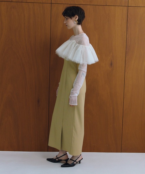 ANDRESD(アンドレスド)の「フローティングラッフルマルチスリーブドレス / floating ruffle multi sleeve dress(ドレス・レディース・イエロー/ブラック/ミント/ベージュ×ブラック・L/M/S)」の18枚目の写真