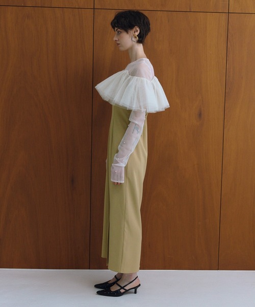 ANDRESD(アンドレスド)の「フローティングラッフルマルチスリーブドレス / floating ruffle multi sleeve dress(ドレス・レディース・イエロー/ブラック/ミント/ベージュ×ブラック・L/M/S)」の14枚目の写真