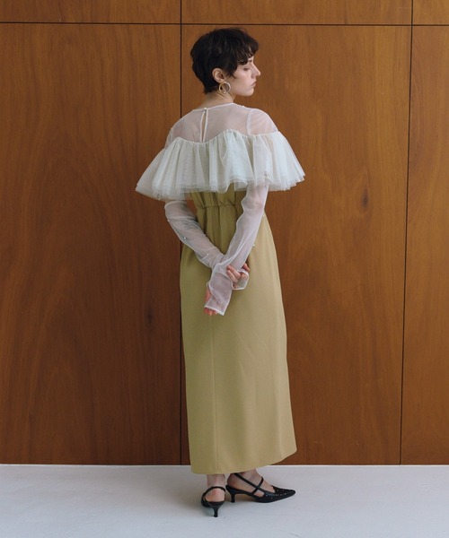 ANDRESD(アンドレスド)の「フローティングラッフルマルチスリーブドレス / floating ruffle multi sleeve dress(ドレス・レディース・イエロー/ブラック/ミント/ベージュ×ブラック・L/M/S)」の19枚目の写真