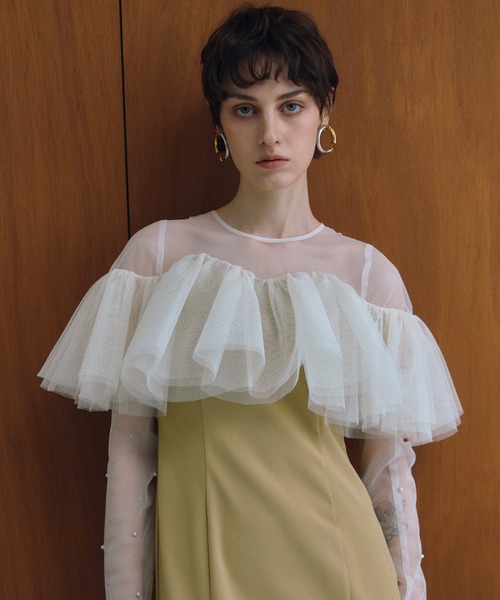 ANDRESD(アンドレスド)の「フローティングラッフルマルチスリーブドレス / floating ruffle multi sleeve dress(ドレス・レディース・イエロー/ブラック/ミント/ベージュ×ブラック・L/M/S)」の20枚目の写真