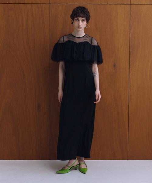 ANDRESD(アンドレスド)の「フローティングラッフルマルチスリーブドレス / floating ruffle multi sleeve dress(ドレス・レディース・イエロー/ブラック/ミント/ベージュ×ブラック・L/M/S)」の8枚目の写真