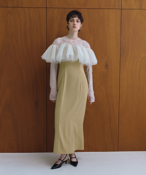ANDRESD(アンドレスド)の「フローティングラッフルマルチスリーブドレス / floating ruffle multi sleeve dress(ドレス・レディース・イエロー/ブラック/ミント/ベージュ×ブラック・L/M/S)」の16枚目の写真