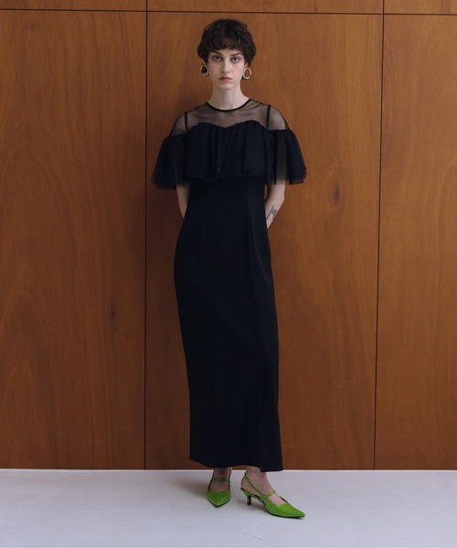 ANDRESD(アンドレスド)の「フローティングラッフルマルチスリーブドレス / floating ruffle multi sleeve dress(ドレス・レディース・イエロー/ブラック/ミント/ベージュ×ブラック・L/M/S)」の7枚目の写真