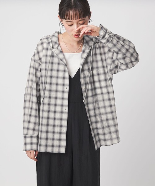 green label relaxing（グリーンレーベルリラクシング）の「【WEB限定】＜at ease＞フード チェック シャツ（シャツ/ブラウス・レディース・ライトブルー/グレー・FREE）」の3枚目の写真