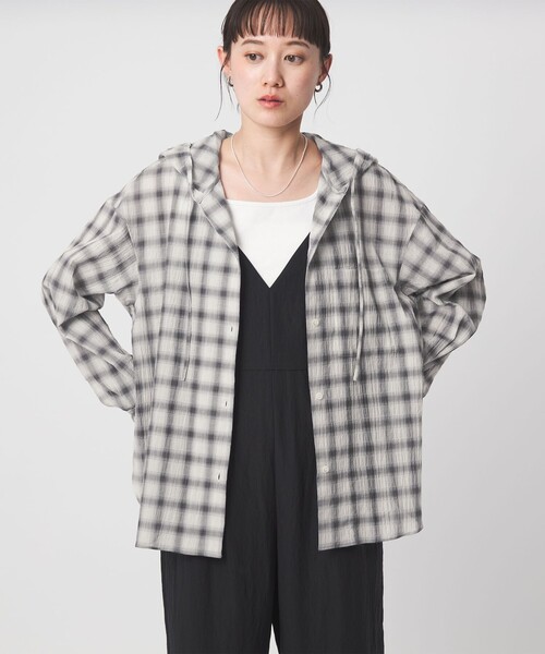 green label relaxing（グリーンレーベルリラクシング）の「【WEB限定】＜at ease＞フード チェック シャツ（シャツ/ブラウス・レディース・ライトブルー/グレー・FREE）」の5枚目の写真