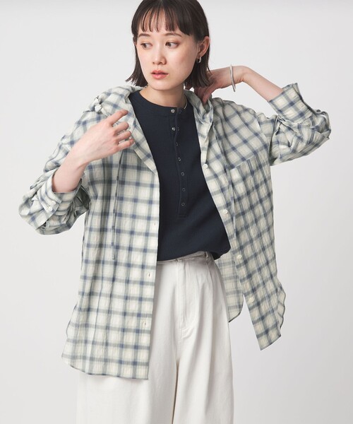 green label relaxing（グリーンレーベルリラクシング）の「【WEB限定】＜at ease＞フード チェック シャツ（シャツ/ブラウス・レディース・ライトブルー/グレー・FREE）」の11枚目の写真