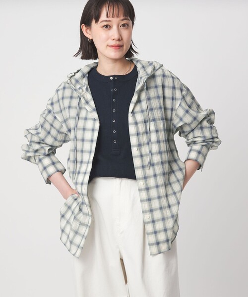 green label relaxing（グリーンレーベルリラクシング）の「【WEB限定】＜at ease＞フード チェック シャツ（シャツ/ブラウス・レディース・ライトブルー/グレー・FREE）」の12枚目の写真
