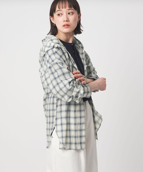 green label relaxing（グリーンレーベルリラクシング）の「【WEB限定】＜at ease＞フード チェック シャツ（シャツ/ブラウス・レディース・ライトブルー/グレー・FREE）」の13枚目の写真