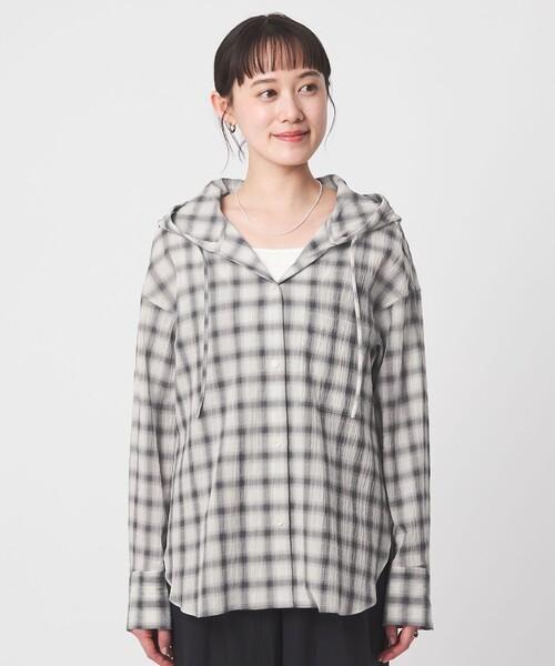 green label relaxing（グリーンレーベルリラクシング）の「【WEB限定】＜at ease＞フード チェック シャツ（シャツ/ブラウス・レディース・ライトブルー/グレー・FREE）」の19枚目の写真