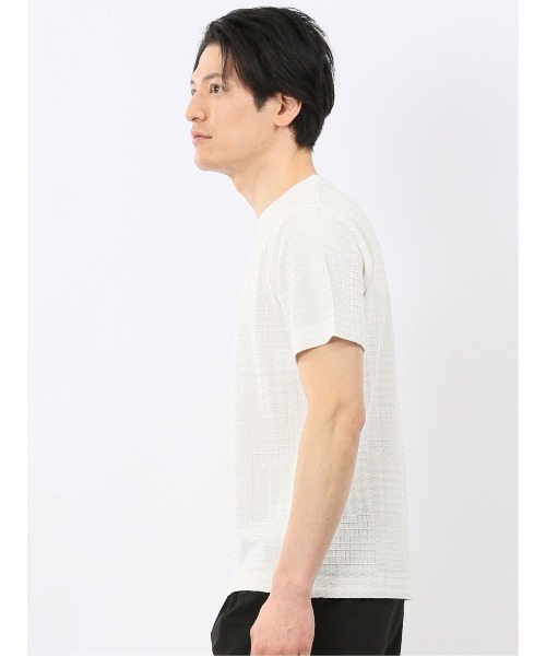 TAKA-Q(タカキュー)の「【綿混】タカキュー チェック ジャガード クルーネック 半袖 Tシャツ(Tシャツ/カットソー・メンズ・ホワイト/サックスブルー・MEDIUM/X-LARGE/LARGE)」の10枚目の写真