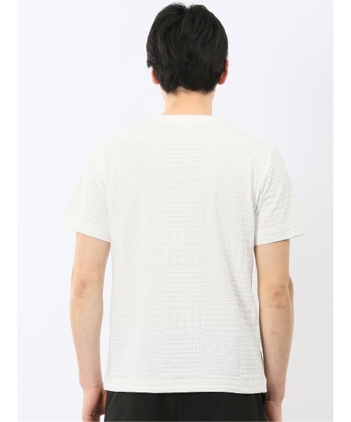 TAKA-Q(タカキュー)の「【綿混】タカキュー チェック ジャガード クルーネック 半袖 Tシャツ(Tシャツ/カットソー・メンズ・ホワイト/サックスブルー・MEDIUM/X-LARGE/LARGE)」の9枚目の写真