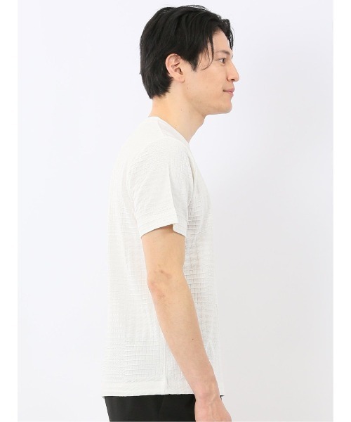 TAKA-Q(タカキュー)の「【綿混】タカキュー チェック ジャガード クルーネック 半袖 Tシャツ(Tシャツ/カットソー・メンズ・ホワイト/サックスブルー・MEDIUM/X-LARGE/LARGE)」の8枚目の写真