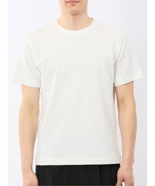 TAKA-Q(タカキュー)の「【綿混】タカキュー チェック ジャガード クルーネック 半袖 Tシャツ(Tシャツ/カットソー・メンズ・ホワイト/サックスブルー・MEDIUM/X-LARGE/LARGE)」の6枚目の写真