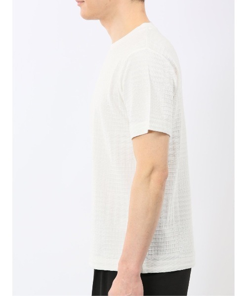 TAKA-Q(タカキュー)の「【綿混】タカキュー チェック ジャガード クルーネック 半袖 Tシャツ(Tシャツ/カットソー・メンズ・ホワイト/サックスブルー・MEDIUM/X-LARGE/LARGE)」の5枚目の写真