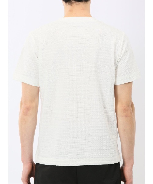 TAKA-Q(タカキュー)の「【綿混】タカキュー チェック ジャガード クルーネック 半袖 Tシャツ(Tシャツ/カットソー・メンズ・ホワイト/サックスブルー・MEDIUM/X-LARGE/LARGE)」の4枚目の写真